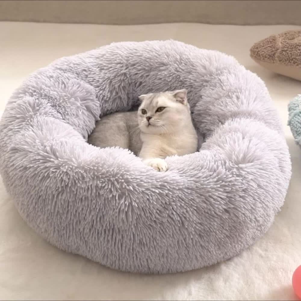 Wholesale Hundebett Luxus Round Large Dog Cat Bed Long Plush Pet Cushion Removable Donut Dog Bed Washable