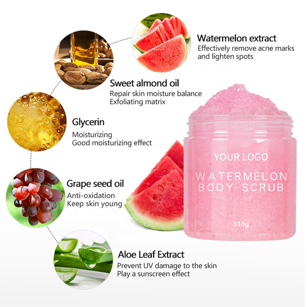 100% Pure Natural Body whitening gently exfoliating smoother Exfoliante Corporal Gommage Corps Watermelon Body Scrub