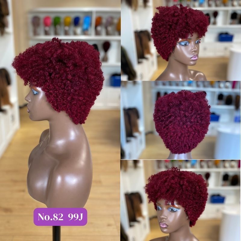 Wholesale Afro Kinky Brazilian Human Hair Wig With Bangs Short Machine Made Cuticle Aligned Hair Cheap Wigs For Black Women