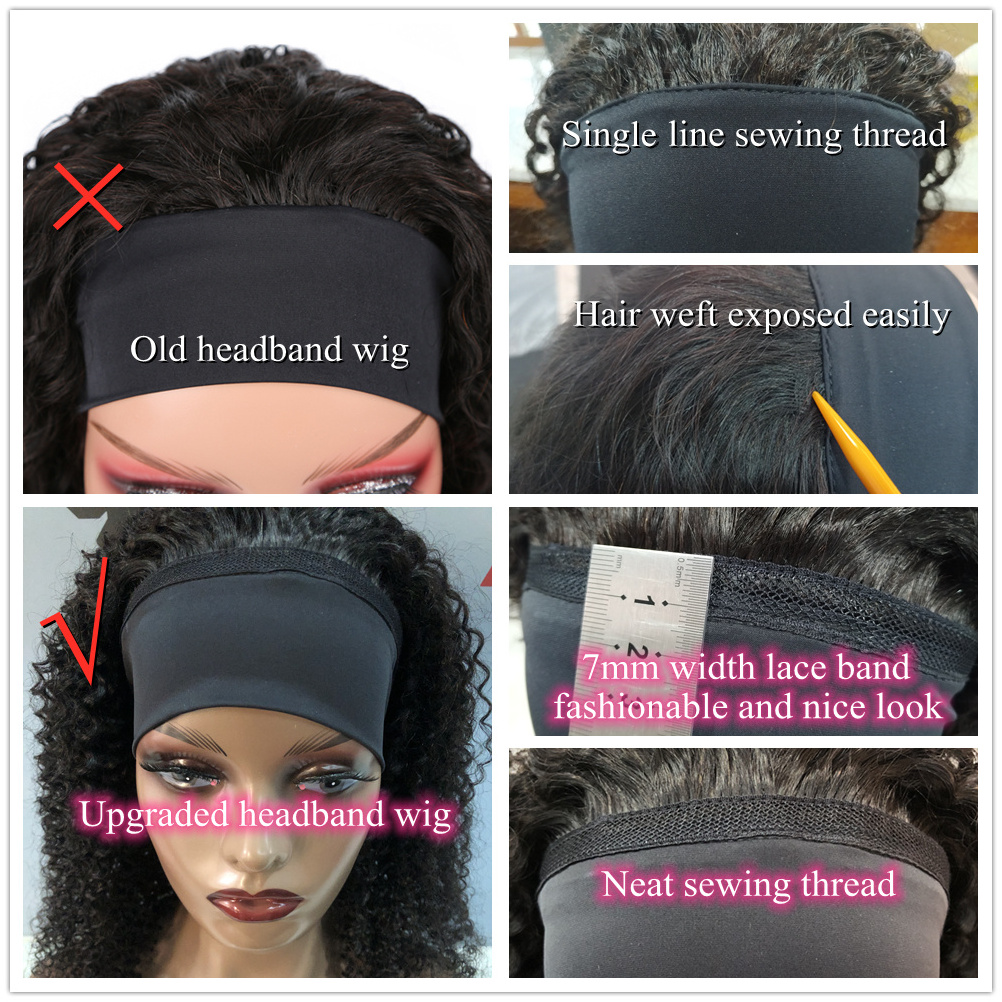 Machine Made No Lace Wigs No Glue and No Sew In More HairHuman Hair Headband Scarf Wig for American American Women