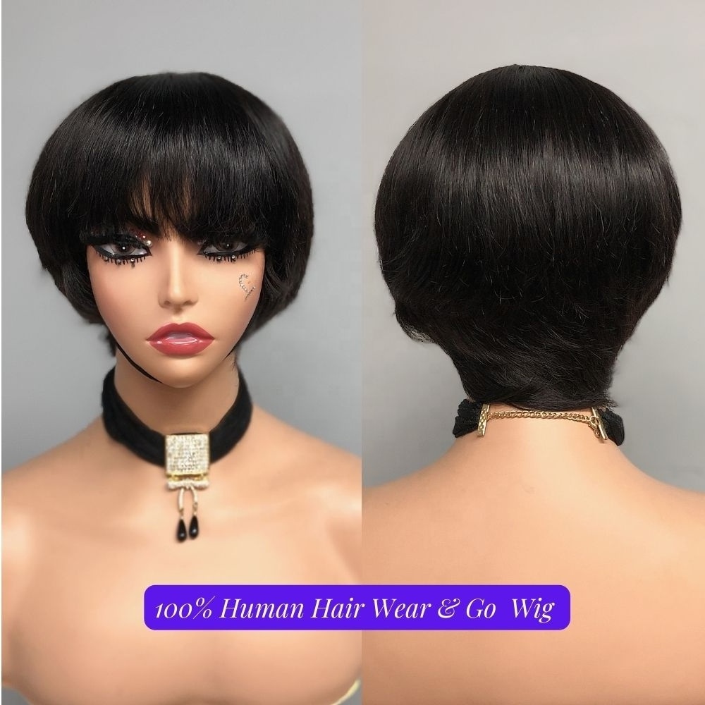 New Arrival Ready To Ship Machine Made 8 Inch Mushroom Bob Wig ,Cheap Brazilian Straight Pixie Cut Human Hair Short Bob Wigs