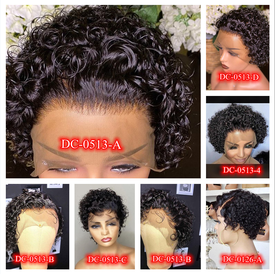 Brazilian Human Hair Water Wave Pixie Cut Short Full Lace Braided Wig For Black Women