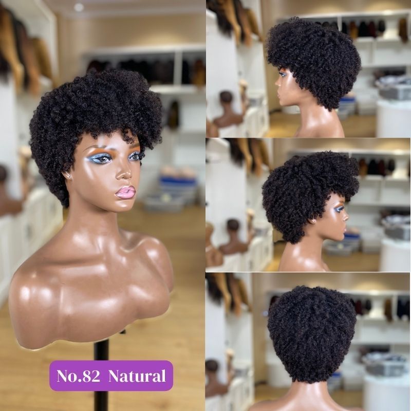 Wholesale Afro Kinky Brazilian Human Hair Wig With Bangs Short Machine Made Cuticle Aligned Hair Cheap Wigs For Black Women