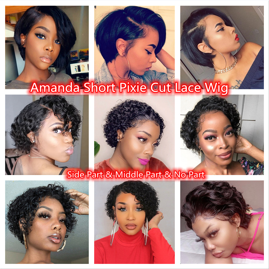 Brazilian Human Hair Water Wave Pixie Cut Short Full Lace Braided Wig For Black Women