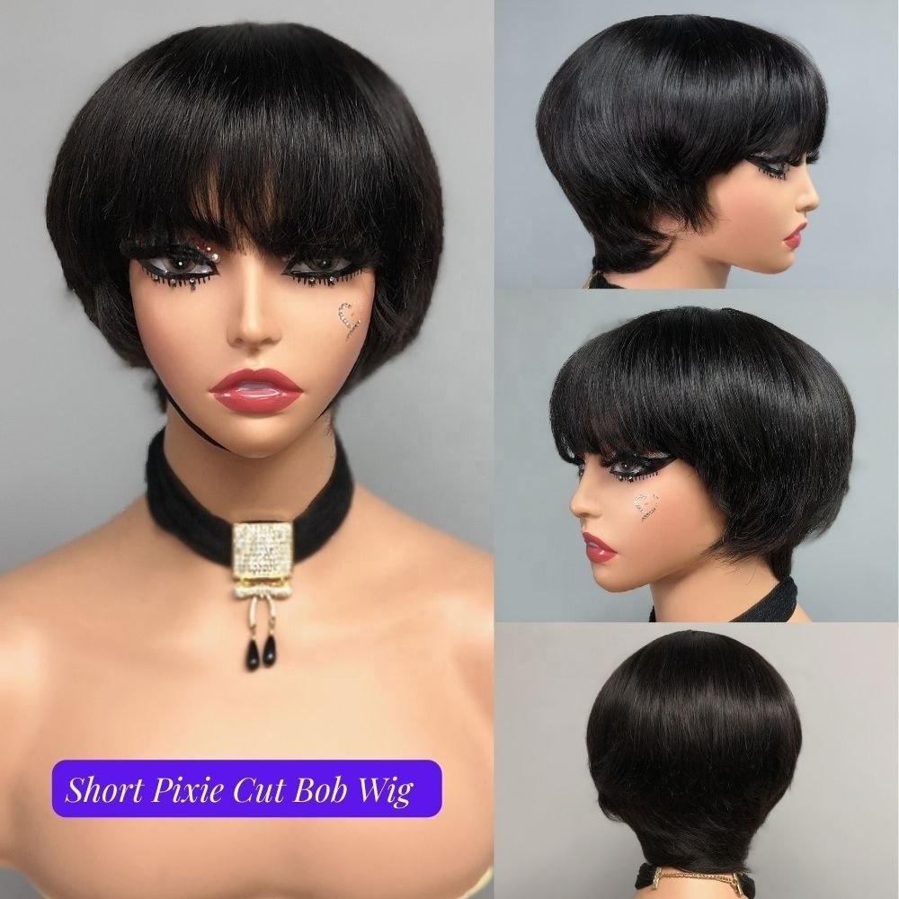 New Arrival Ready To Ship Machine Made 8 Inch Mushroom Bob Wig ,Cheap Brazilian Straight Pixie Cut Human Hair Short Bob Wigs