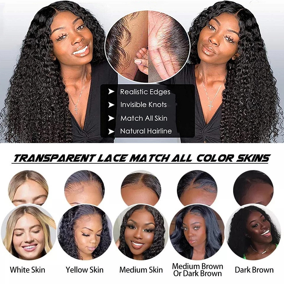 Wholesale Cambodian Raw Curly Hair Wig Vendor, 150% 180% Density 5x5 Transparent Lace Closure Human Hair Wigs For Black Women