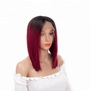 China Hair Manufacturer Straight Wig, Two Tune Color 1b 99j  Short Ombre Lace Front Wigs For Black Women