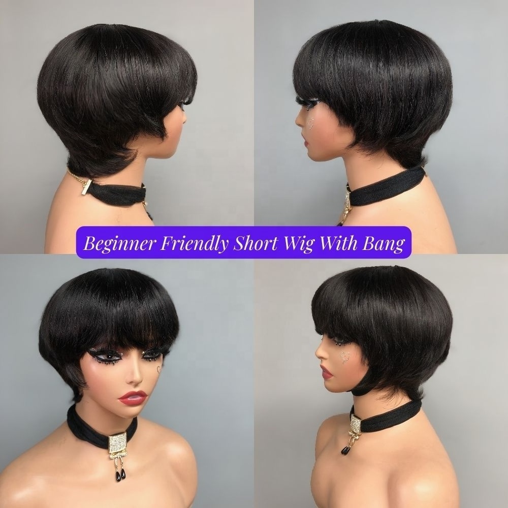 New Arrival Ready To Ship Machine Made 8 Inch Mushroom Bob Wig ,Cheap Brazilian Straight Pixie Cut Human Hair Short Bob Wigs