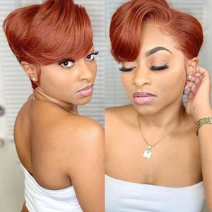 Short Bob Piano Color Pixie Cut Lace Front Wigs for Black Women,Perruque Colored Straight Pixie Cut Human Hair Wigs