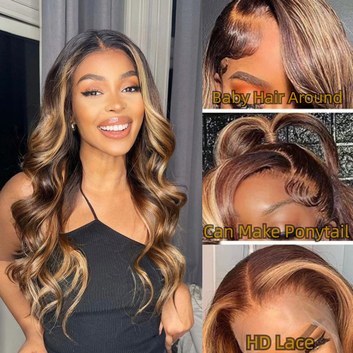 Raw Hair Vietnam Lace Front Wigs Human Hair Pre Plucked Wholesale Money Piece Highlight Undetectable HD Lace Piano Color Wig