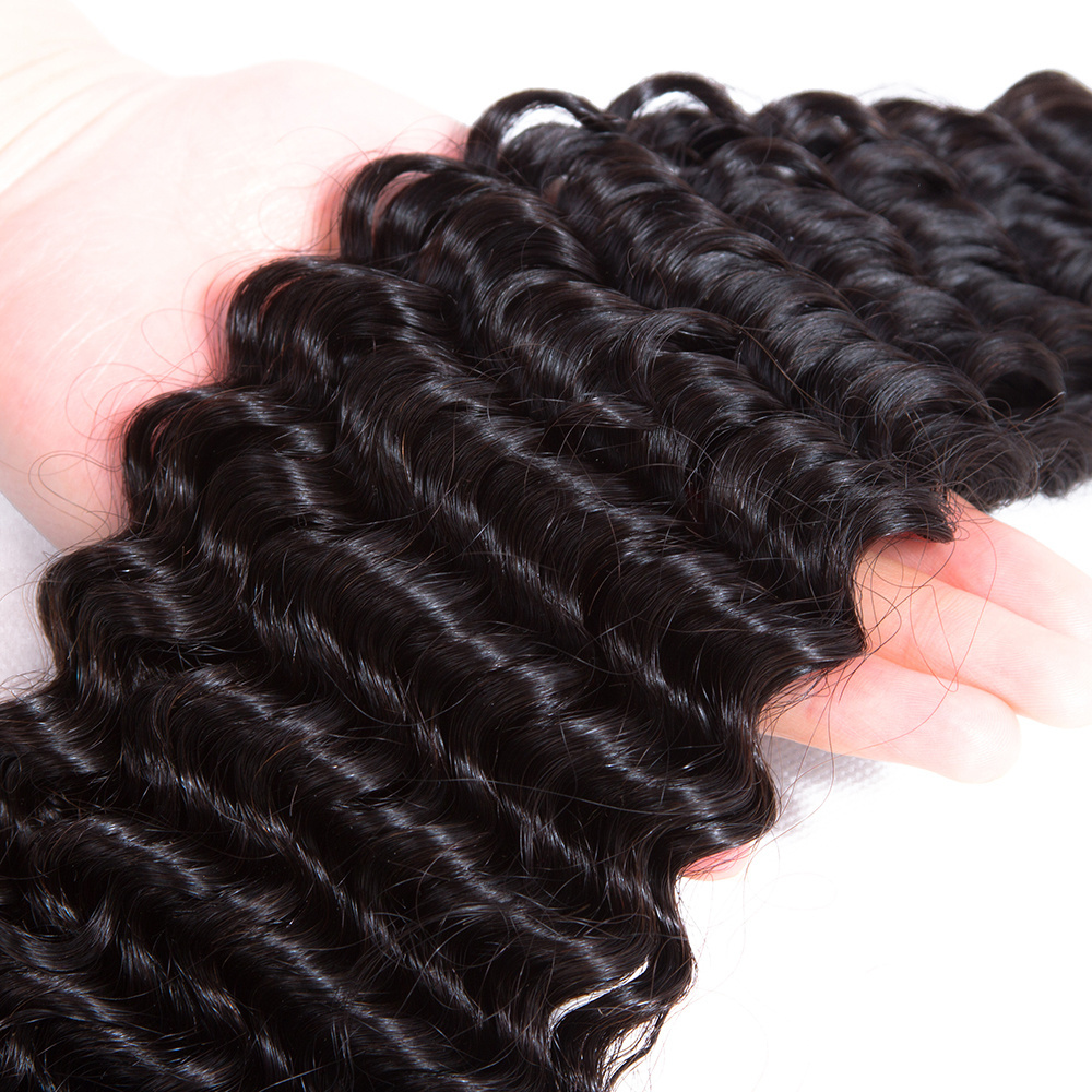 30 32 34 36 Inch High Quality Raw Virgin Peruvian Kinky Curly Human Hair Weaves with Lace Frontal Closure