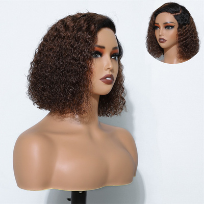 New Arrival Vietnamese Raw Hair Bob wig,Side Part 4x4 Bob Wigs Human Hair Lace Front Glueless ,Brown Color Curly Short Bob Wigs