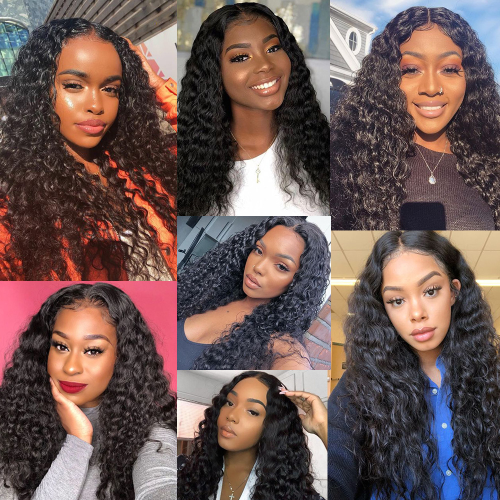 Wholesale Glueless Lace Wig Vendor Peruvian Virgin Human Hair Deep Wave Curly 13x6 Transparent Lace Front Wig With Baby Hair