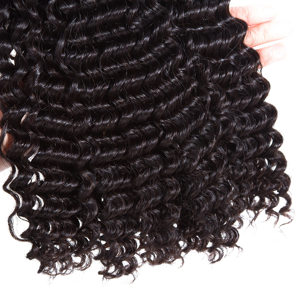 30 32 34 36 Inch High Quality Raw Virgin Peruvian Kinky Curly Human Hair Weaves with Lace Frontal Closure