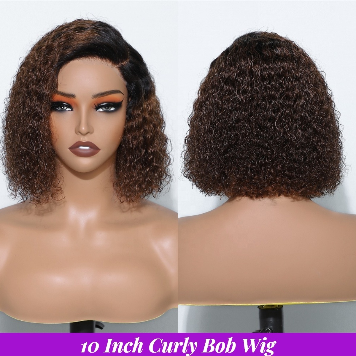 New Arrival Vietnamese Raw Hair Bob wig,Side Part 4x4 Bob Wigs Human Hair Lace Front Glueless ,Brown Color Curly Short Bob Wigs