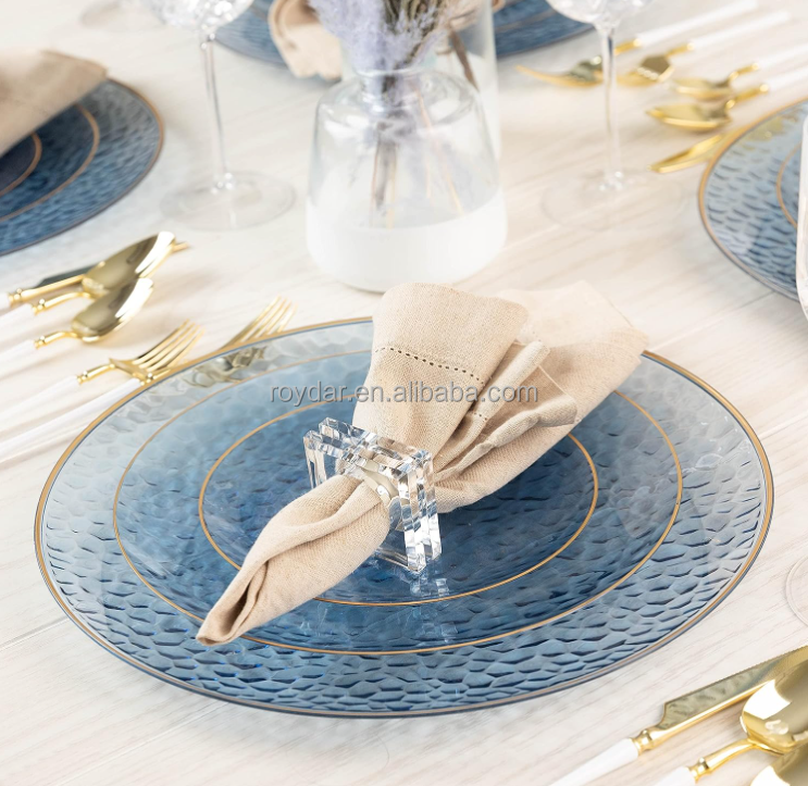 Hammered plastic plates disposable plastic plates elegant clear gold rim plastic party dishes