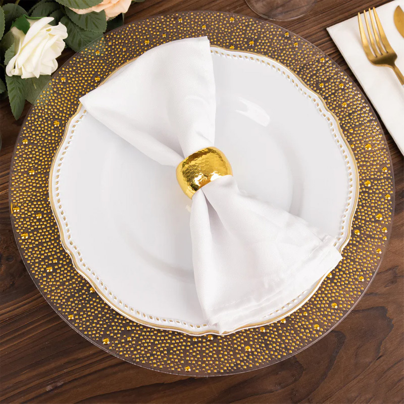 Clear Gold Pearl Beaded Disposable Wedding Charger Plates Round Plastic Serving Plates With Dotted Rim