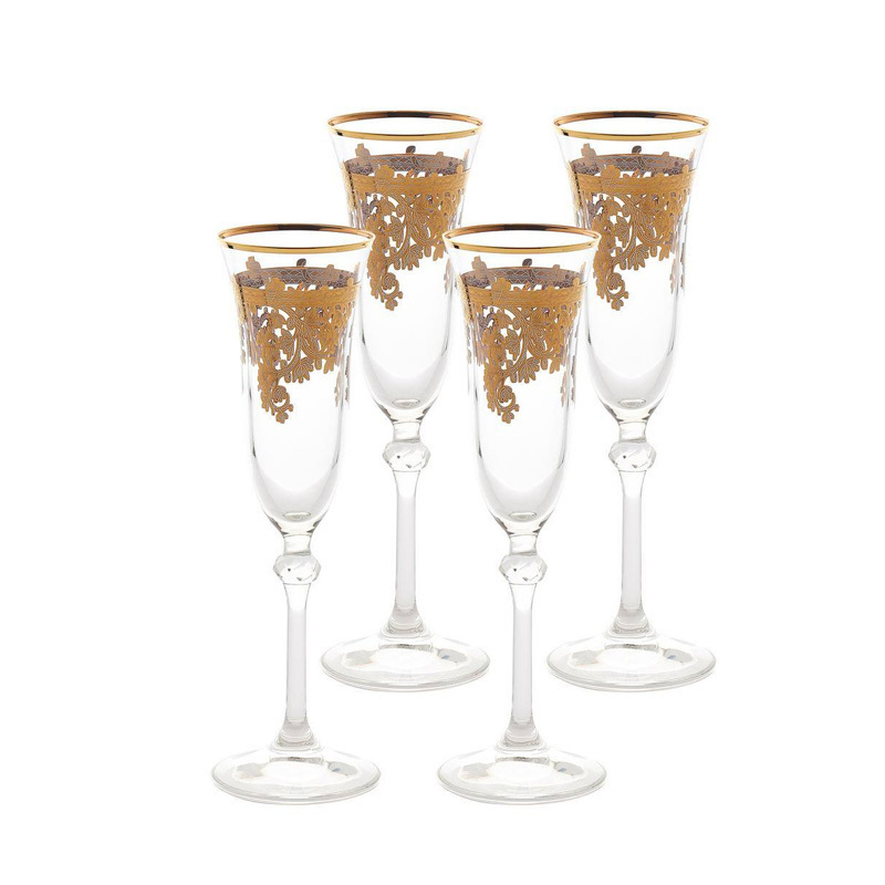 Embellished 24K Gold Crystal Flute Goblets