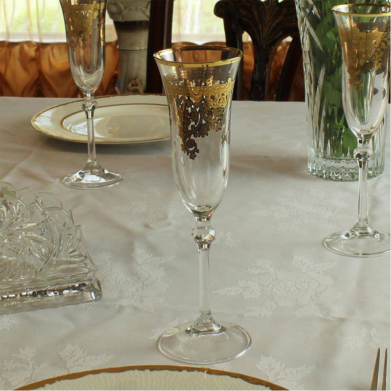 Embellished 24K Gold Crystal Flute Goblets