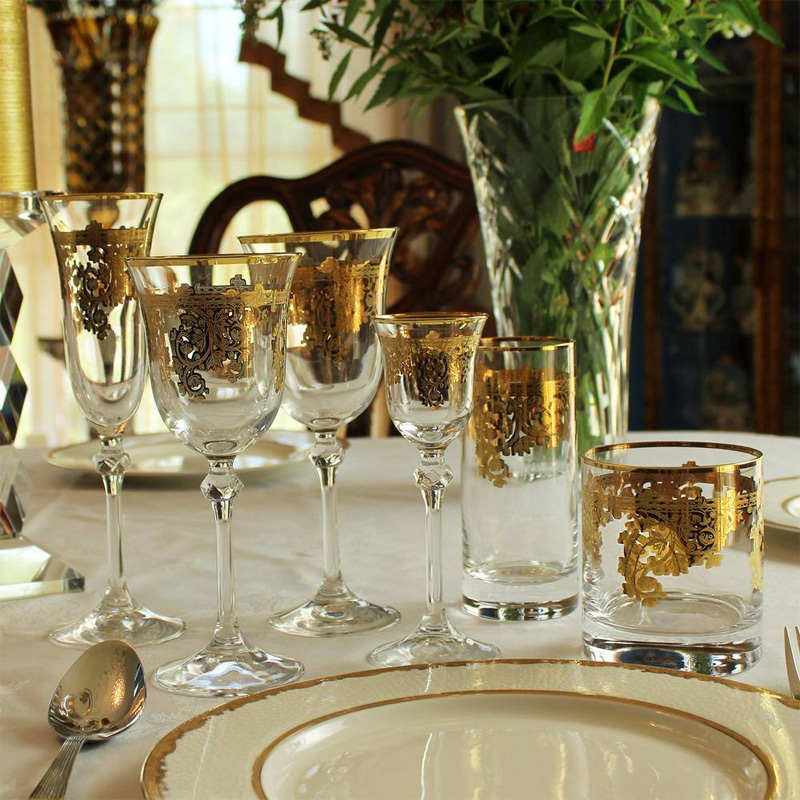 Embellished 24K Gold Crystal Flute Goblets