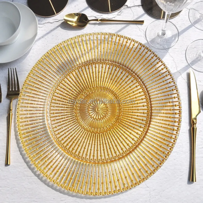 Gold glass charger plates wedding party 13 Inch clear charger plates service dishes plate