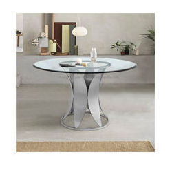 Hot selling modern round shape glass top stainless steel base silver metal base dining table