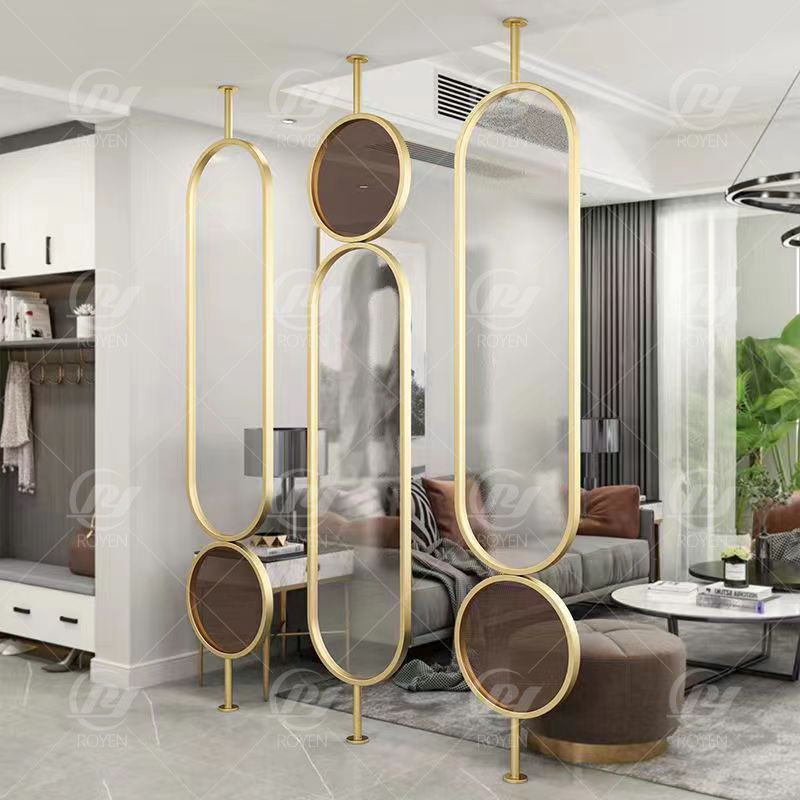 High end quality room decoration partition wall screens stainless steel metal dividers with glass mirrors