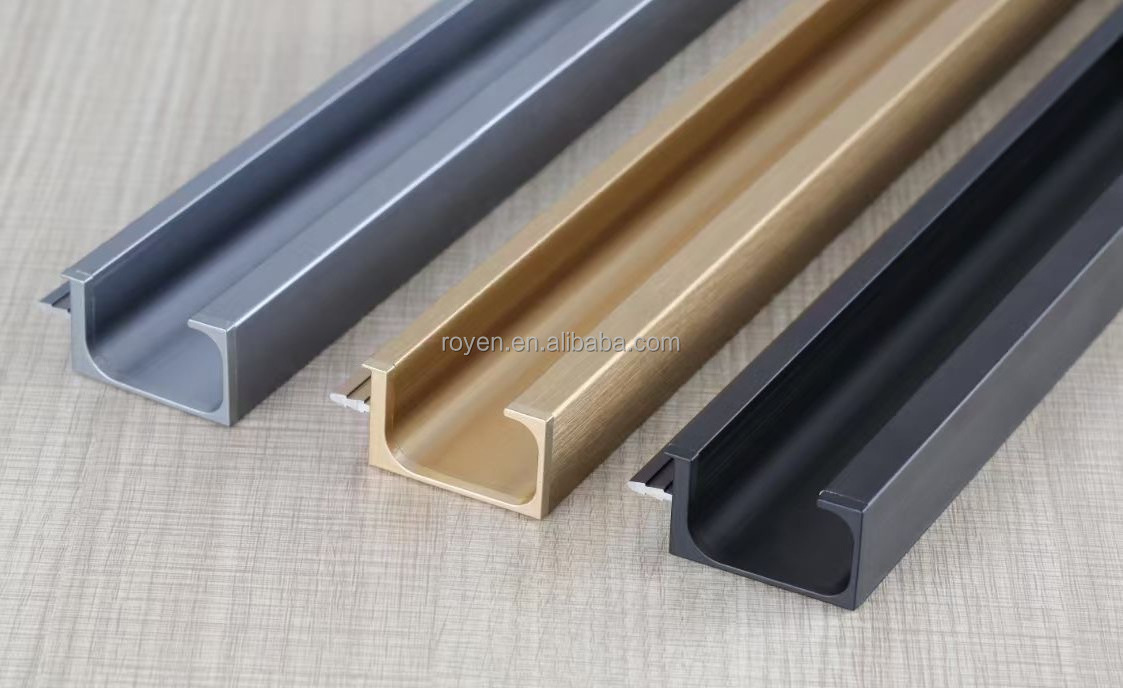 Large stock high quality kitchen cabinets anodizing edge pull G type handles aluminum profile pull for drawers