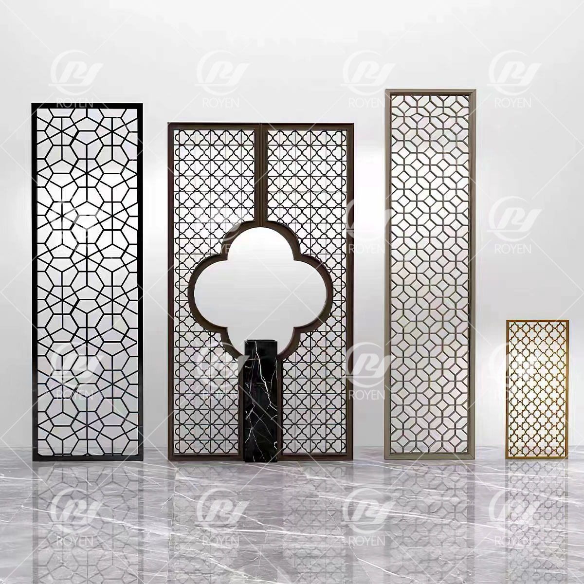 High end quality room decoration partition wall screens stainless steel metal dividers with glass mirrors