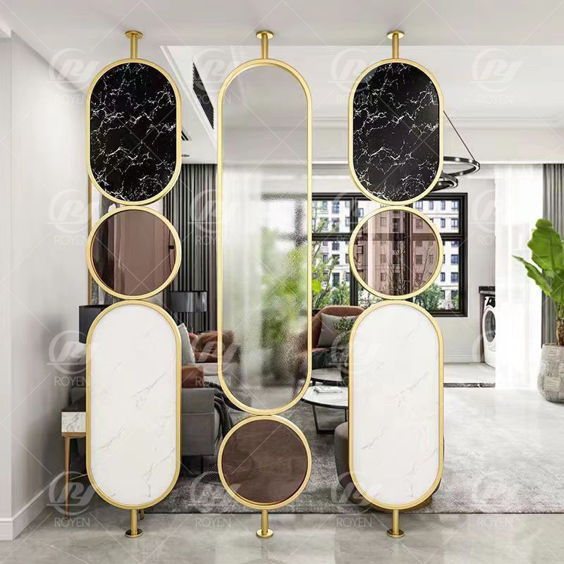 High end quality room decoration partition wall screens stainless steel metal dividers with glass mirrors