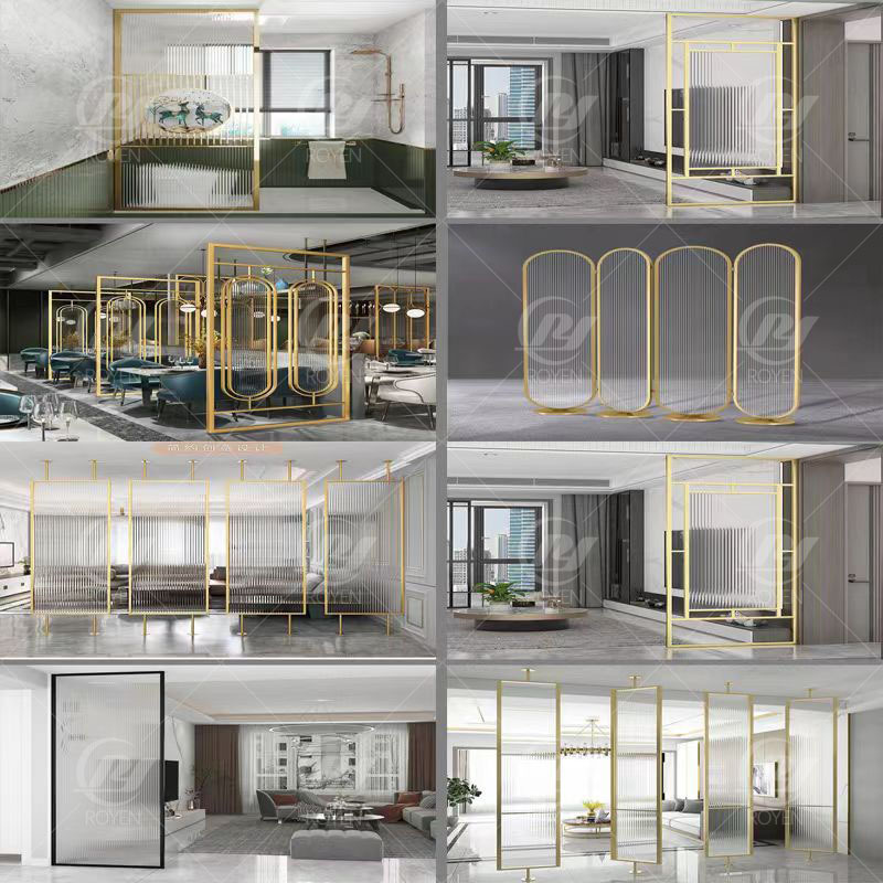 High end quality room decoration partition wall screens stainless steel metal dividers with glass mirrors