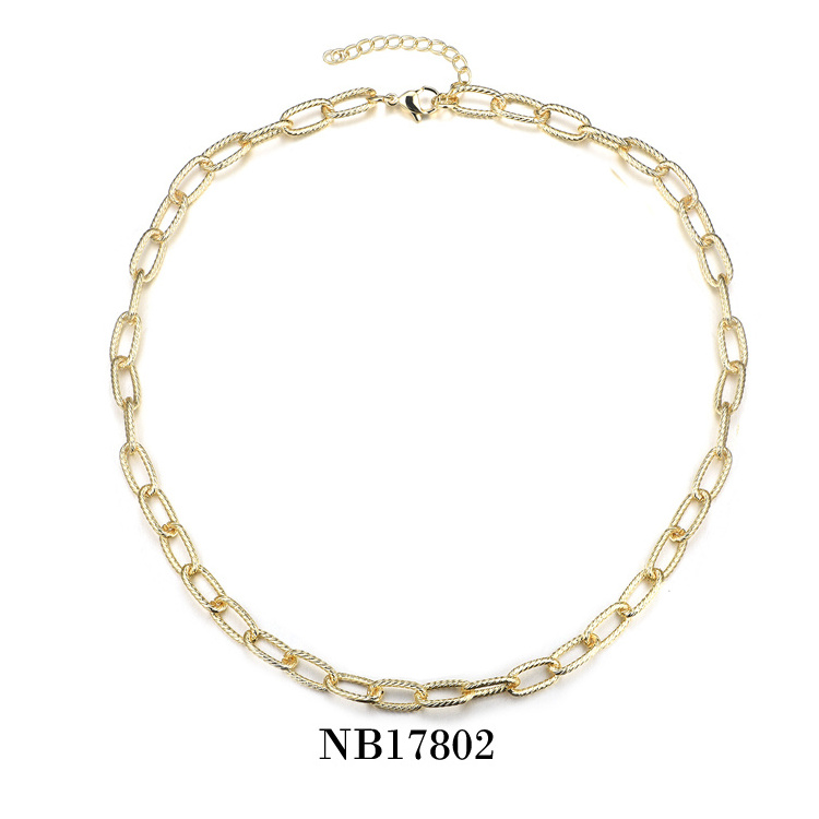 Hiphop Trendy Fashion 12K Gold Plated Women 316 Stainless Steel Chain Link Necklace