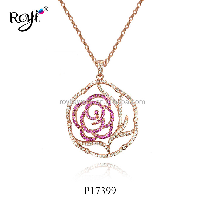 Royi Jewelry New Designs Custom Jewelry 925 Sterling Silver Flower Gemstone CZ Pendant