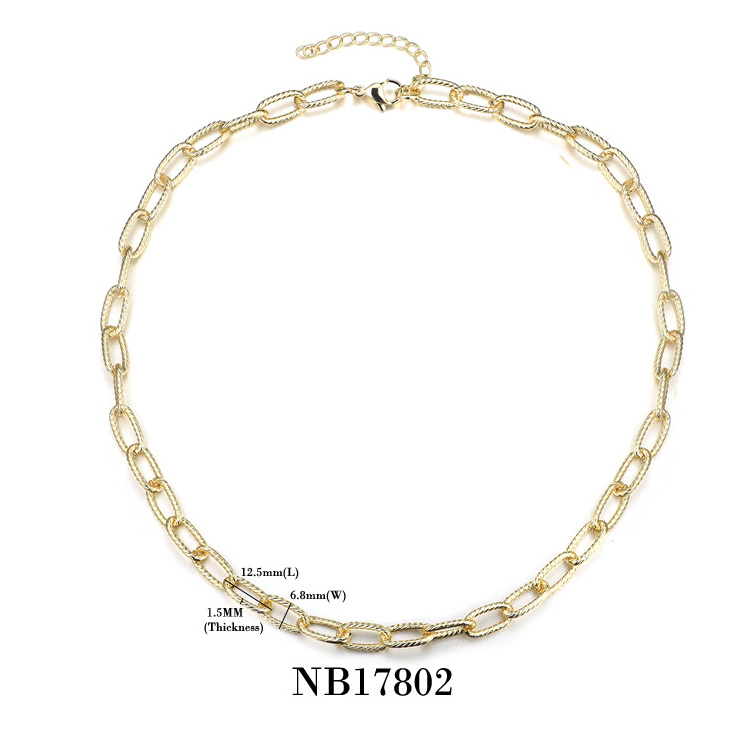 Hiphop Trendy Fashion 12K Gold Plated Women 316 Stainless Steel Chain Link Necklace