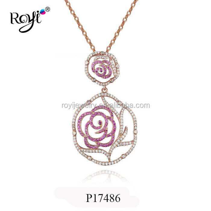 Royi Jewelry New Designs Custom Jewelry 925 Sterling Silver Flower Gemstone CZ Pendant