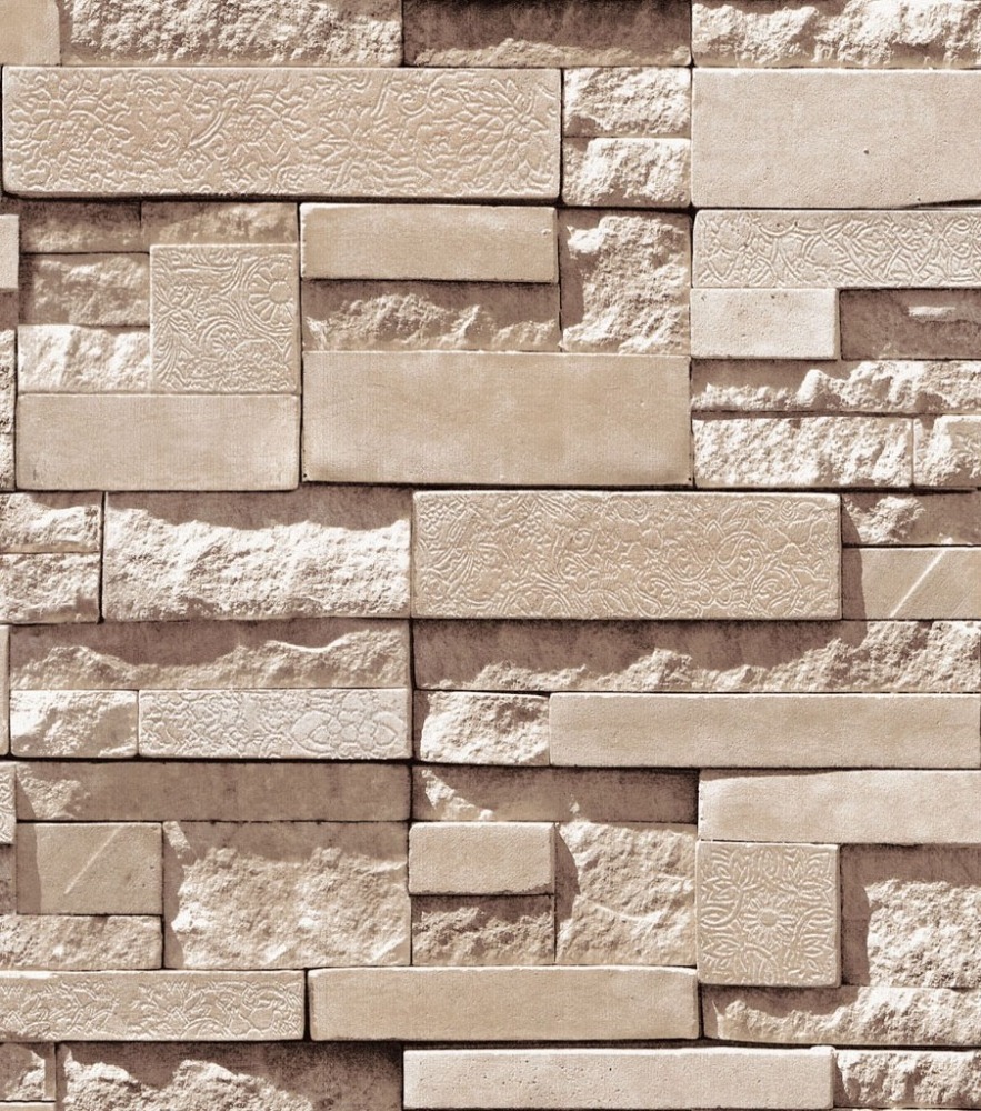 Modern Stone Wallpaper Roll Tan Multi 3D Brick Realist Paper Room Wall Decoration Wallpaper 20.8