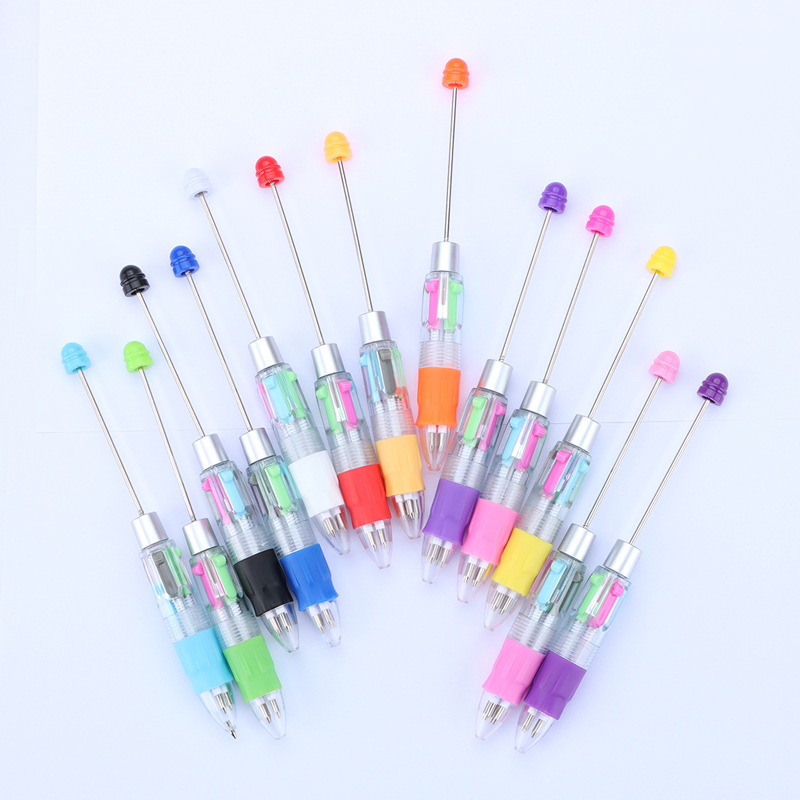 Classic Four-Color Beaded Pen Charm DIY Ballpoint Pen with Silica Gel Beads Can Add Beads to Create Variety Patterns