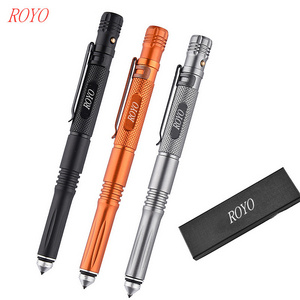 6 in 1 Portable Aluminum  Self Defense Pen EDC Tool pens tactical pen ballpoint led light With Custom Logo