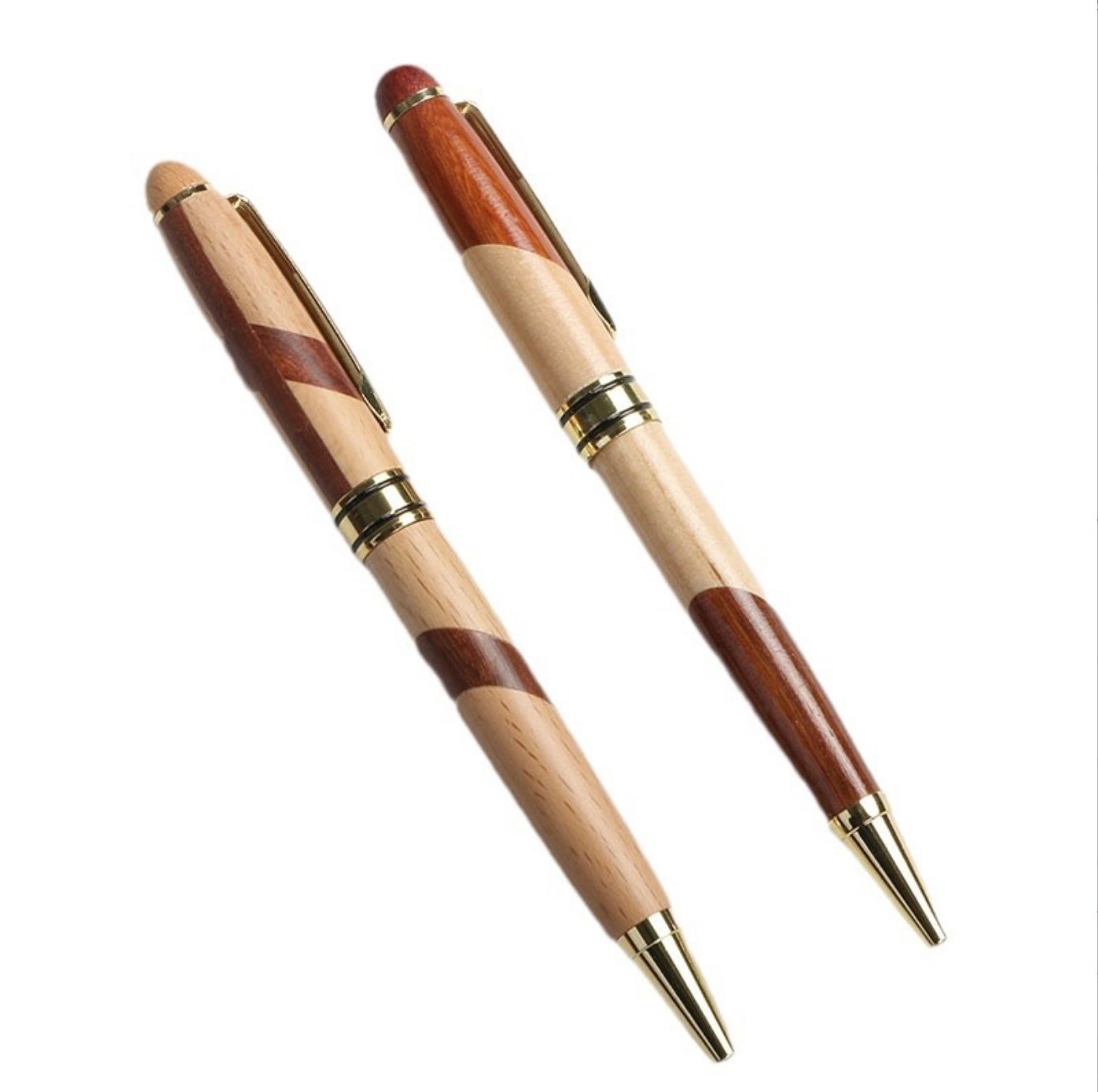 Classical Luxury Maple Wooden Ballpoint Pen with Wood Package Box Foldable Bamboo Ink Pen in Pencil Cases