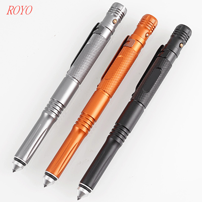 6 in 1 Portable Aluminum  Self Defense Pen EDC Tool pens tactical pen ballpoint led light With Custom Logo