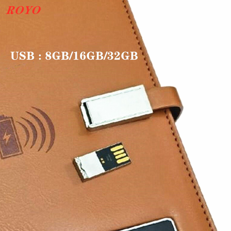 Hot selling business notebook with custom Led Light Logo A5 Size 8000mah Wireless Charger Power Bank Diary Notebook With Usb