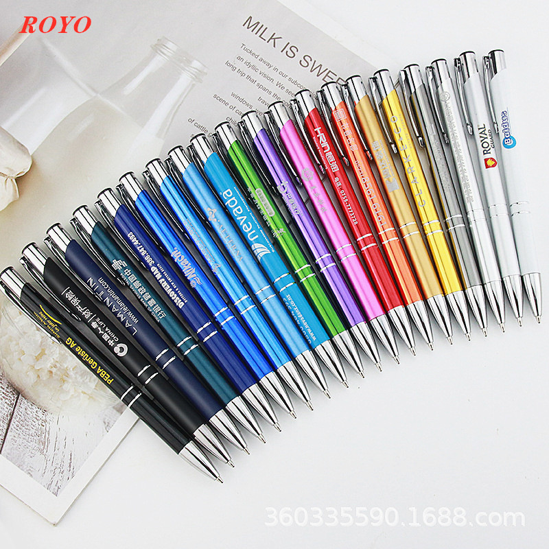 Factory Production Beautiful Multicolor Advertising Promotional Gift Push Metal Ballpoint Pen BallPen With Custom Logo