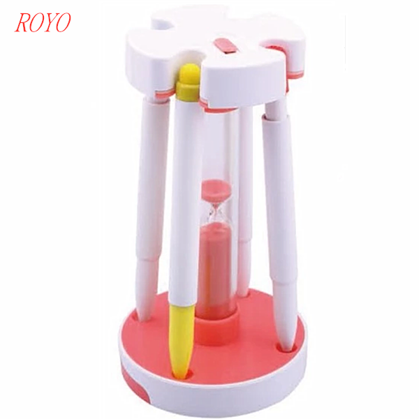 Newest 7 in 1 multifunction pen set with 3 Colour ball pen & highlighter&touch&Mobile phone stand & hourglass sand timer