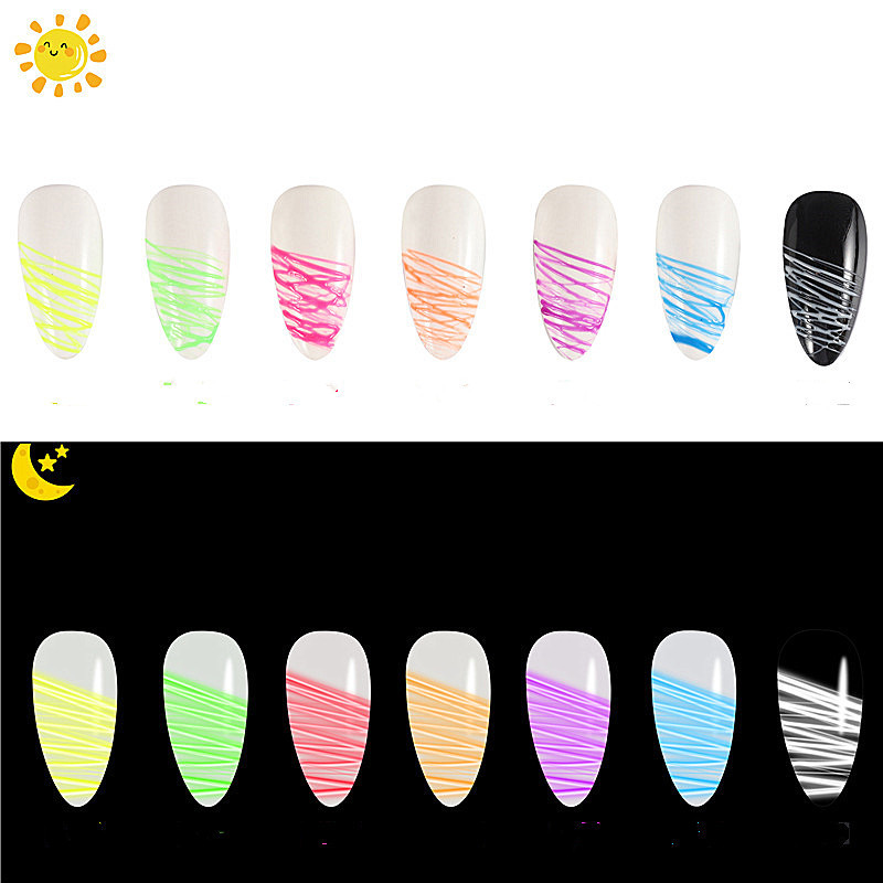 New 7Colors Nail Art Luminous Drawing Gel Line Uv Gel Nail Fairy Polish Glue  Elastic Painting Spider UV Nail Gel Polish Set