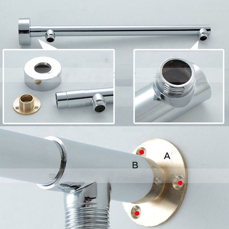 Chrome Wall Mounted Shower Arm Bathroom G1/2 Shower Head Fixed Pipe Shower Head Holder Bracket Bar