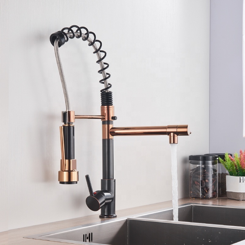 Oil Rubbed Bronze Rose Golden Brass Kitchen Sink Faucet Single Handle Pull Down Spring Kitchen Mixer Tap