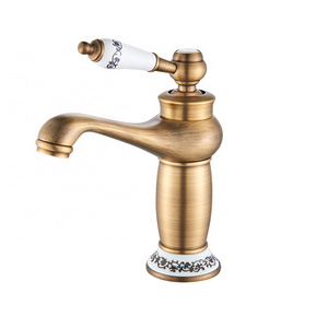 Euro Retro Bronze Brass Bathroom Vanity Sink Faucet Single Ceramic Handles Antique Brass Basin Faucet Hot Cold Wash Basin Mixer