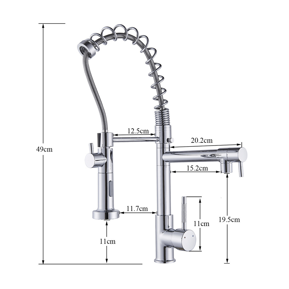 Chrome Spring Kitchen Faucet Pull out Side Sprayer Dual Spout Single Handle Mixer Tap Sink Faucet 360 Rotation Kitchen Faucets