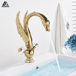 Rozin Chrome Black Gold Basin Sink Faucet Swan Style Crystal Handle Hot Cold Mixer Kitchen Faucet 360 Rotation