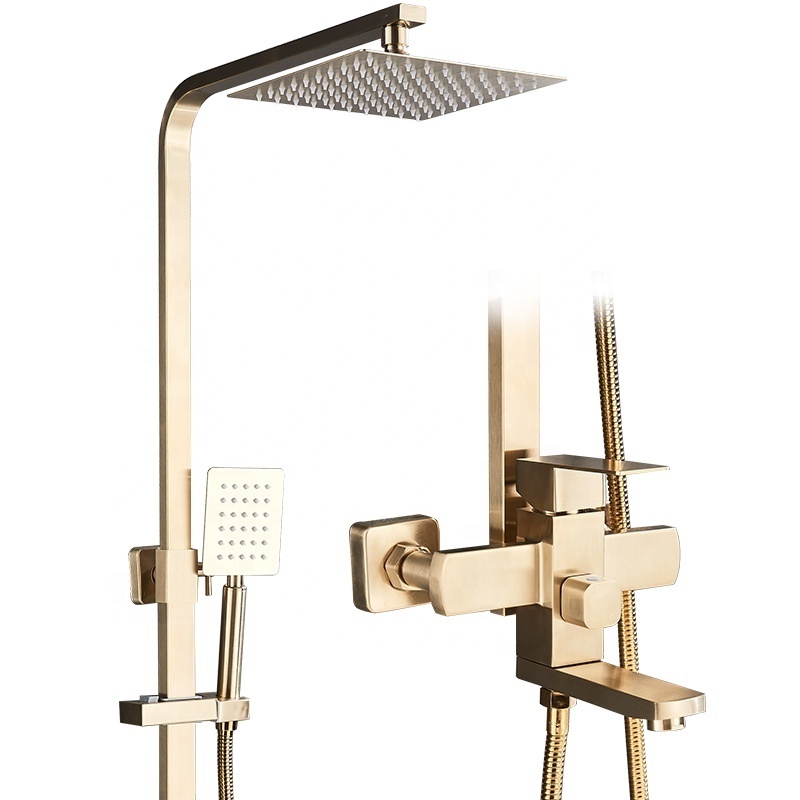 Brushed Gold Shower Faucet In Wall 8